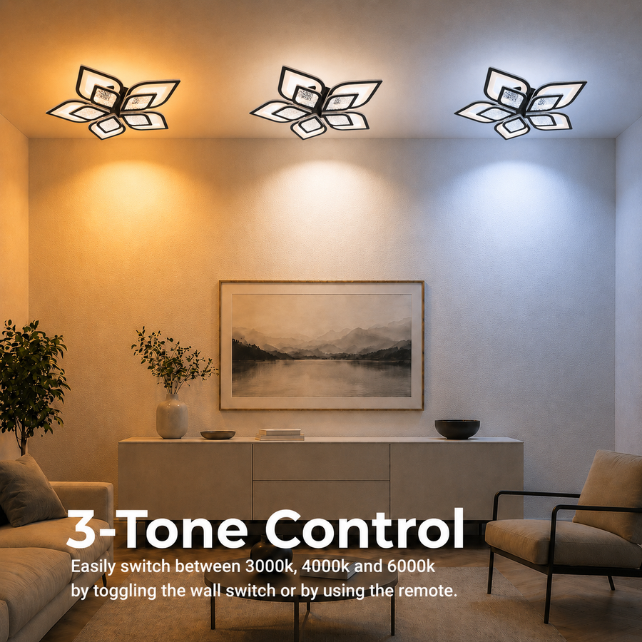 LED chandelier with remote control DALIA 96W, 5 Petals, Cold/Warm/Neutral light, Dimmable, Black