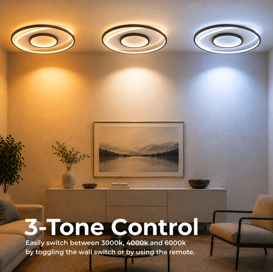 LED chandelier with remote control FIGURATO, 63W, 3 Circles, Cold/Warm/Neutral light, Dimmable, Black