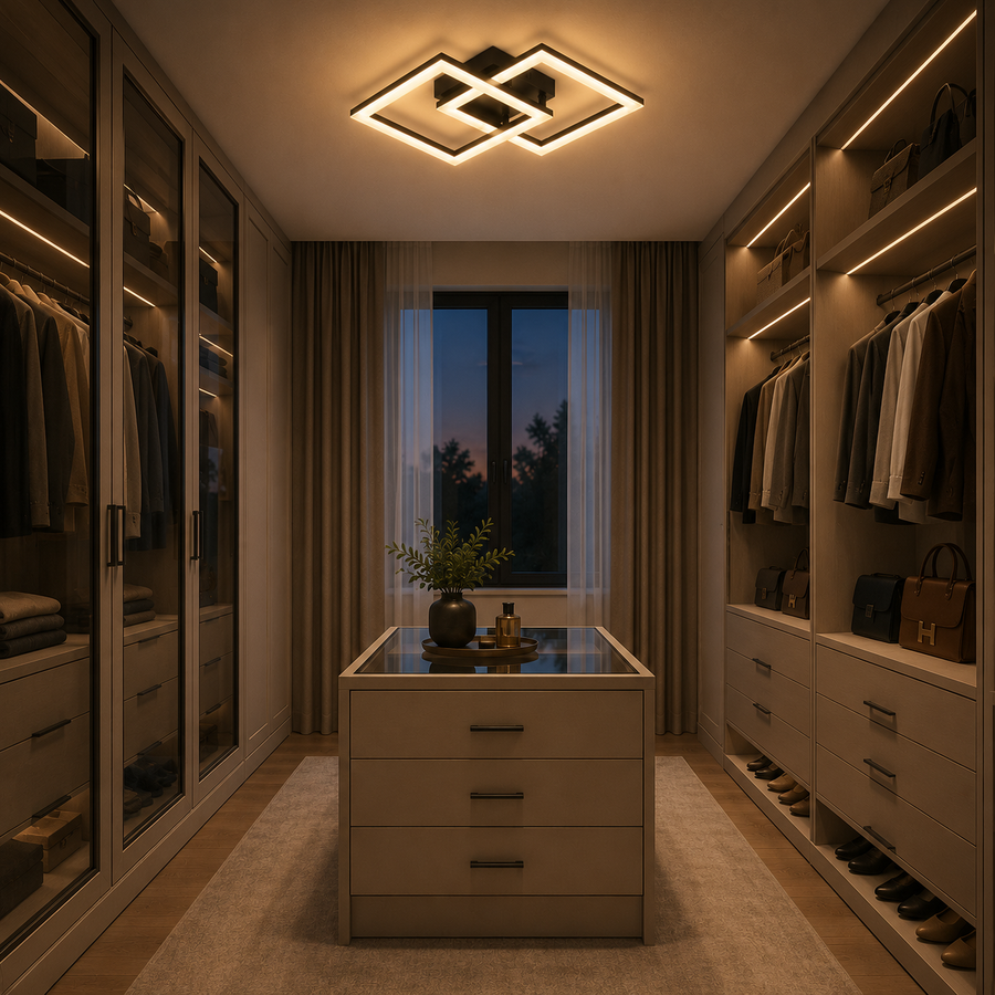 LED chandelier with remote control GEO 29W, 2 Squares, Cold/Warm/Neutral light, Dimmable, Metal and Acrylic, Black
