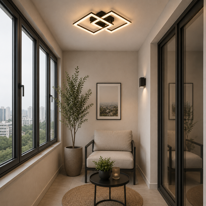 LED chandelier with remote control GEO 29W, 2 Squares, Cold/Warm/Neutral light, Dimmable, Metal and Acrylic, Black