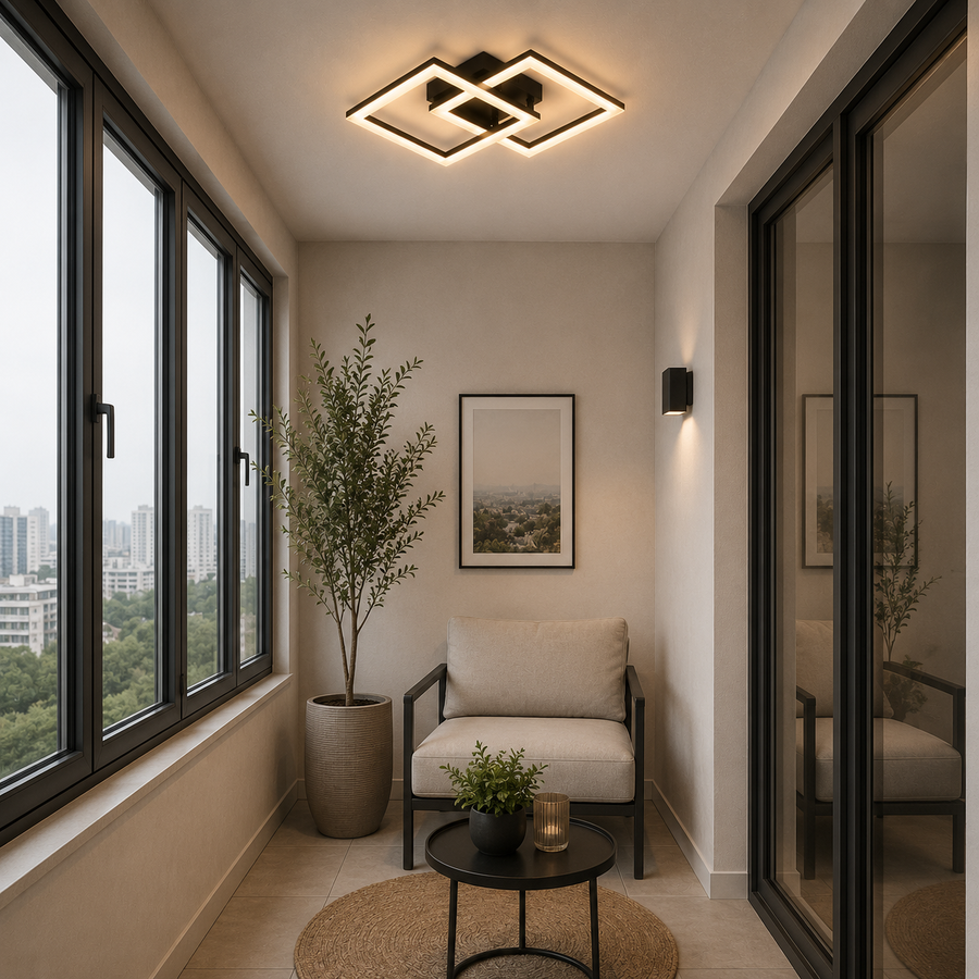 LED chandelier with remote control GEO 29W, 2 Squares, Cold/Warm/Neutral light, Dimmable, Metal and Acrylic, Black