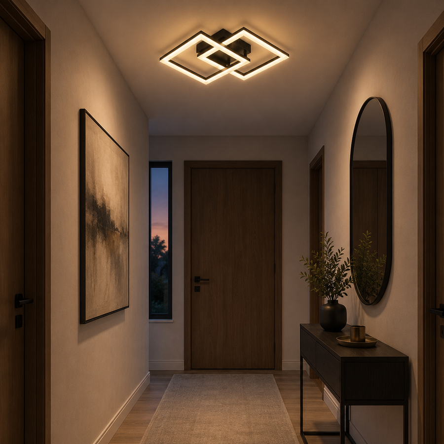 LED chandelier with remote control GEO 29W, 2 Squares, Cold/Warm/Neutral light, Dimmable, Metal and Acrylic, Black