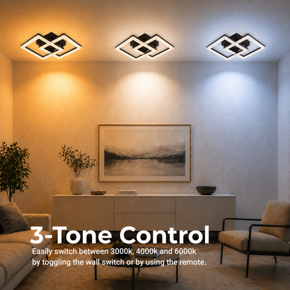 LED chandelier with remote control GEO 29W, 2 Squares, Cold/Warm/Neutral light, Dimmable, Metal and Acrylic, Black