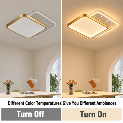 LED chandelier with remote control GILDRA 48W, 2 Squares, Cold/Warm/Neutral light, Dimmable, Gold