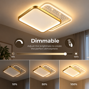 LED chandelier with remote control GILDRA 48W, 2 Squares, Cold/Warm/Neutral light, Dimmable, Gold