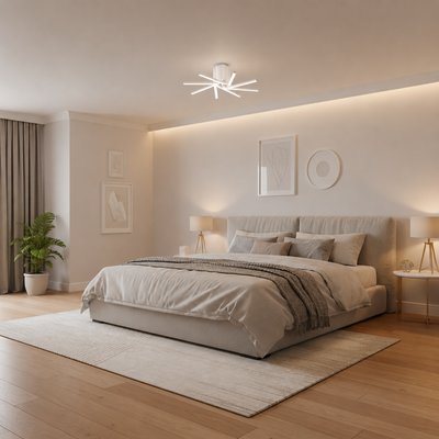 IBANE LED chandelier with remote control, 8 sources, 3000K/4000K/6000K, 128W, Metal and Silicon, White