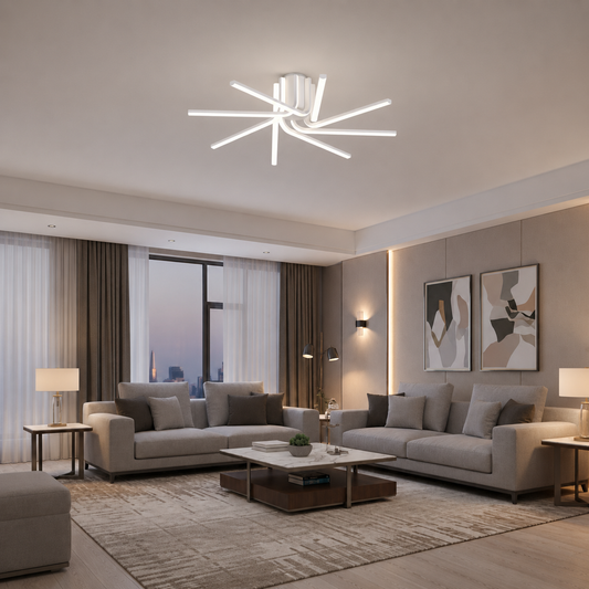 Lustra LED cu telecomanda IBANE, 8 surse, 3000K/4000K/6000K, 144W, Metal și Silicon, Alb