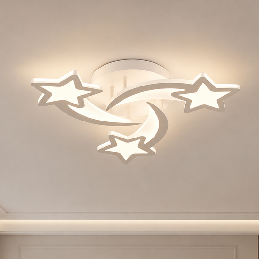 LED chandelier with remote control IPOMOEA 51W, 3 Stars, Cold/Warm/Neutral Light, Dimmable, White, Metal and Acrylic