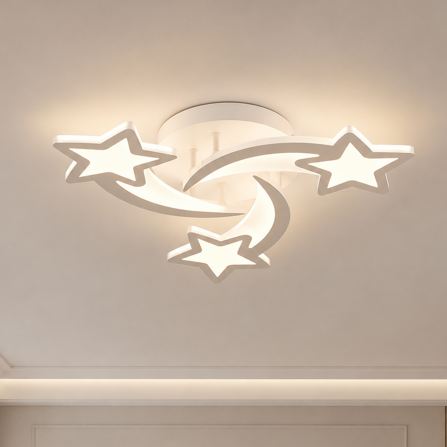LED chandelier with remote control IPOMOEA 51W, 3 Stars, Cold/Warm/Neutral Light, Dimmable, White, Metal and Acrylic
