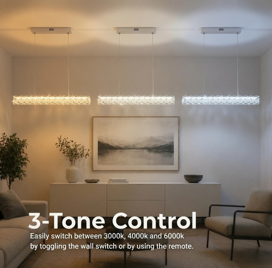 KANGNING Remote Control LED Chandelier, 3000K/4000K/6000K, 120W, Metal and Acrylic, White