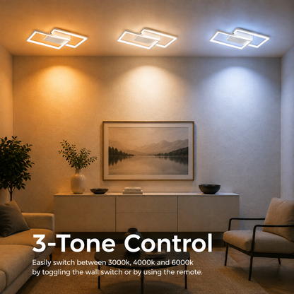 LED chandelier with remote control LANDYN 37W, 2 Squares, Cold/Warm/Neutral light, Dimmable, White