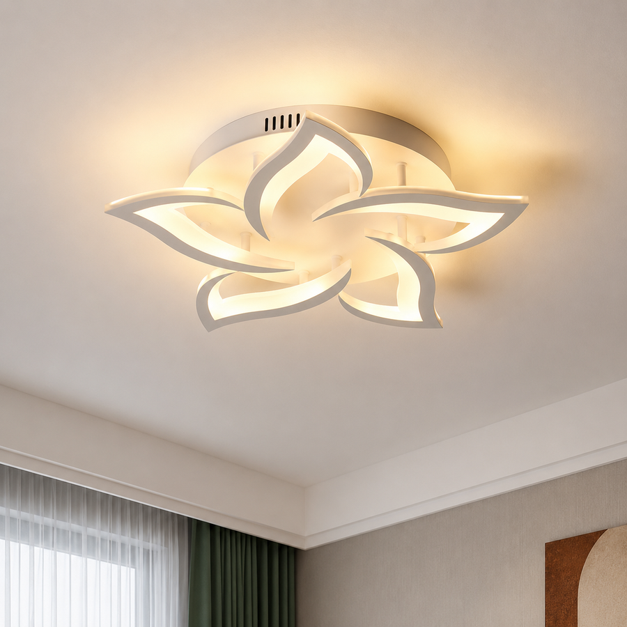LED chandelier with remote control LOTUS 54W, 5 Petals, Cold/Warm/Neutral light, Dimmable, White