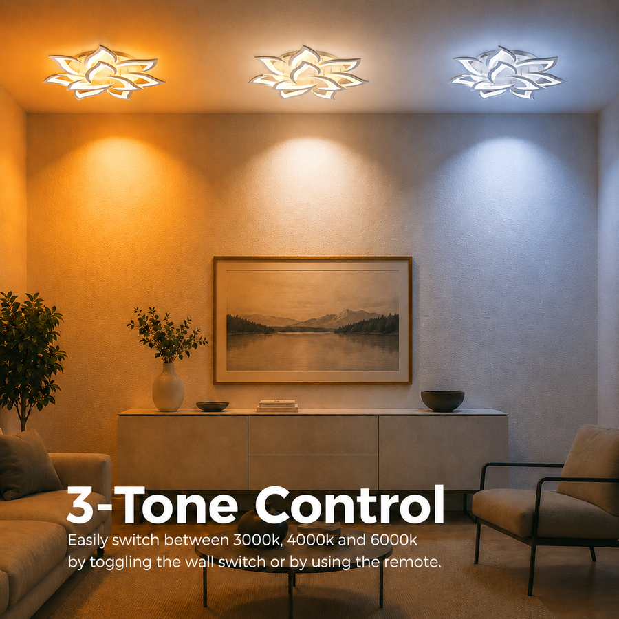LED chandelier with remote control LOTUS 91W, 9 Petals, Cold/Warm/Neutral light, Dimmable, White