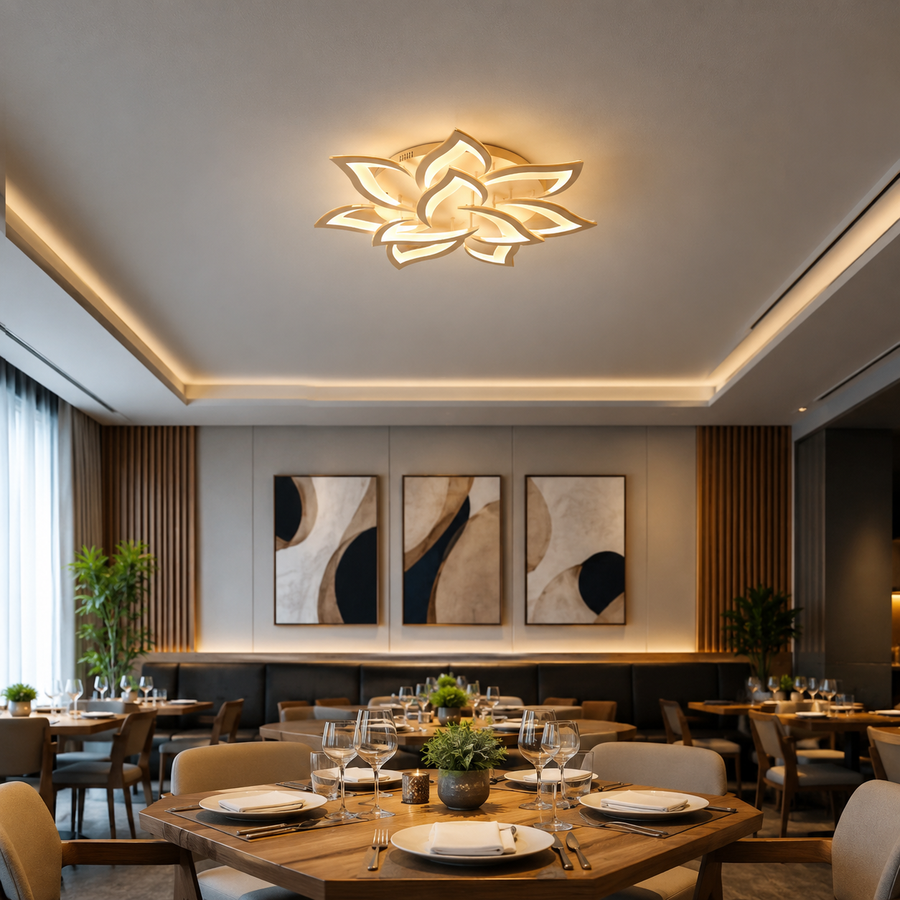 LED chandelier with remote control LOTUS 91W, 9 Petals, Cold/Warm/Neutral light, Dimmable, White