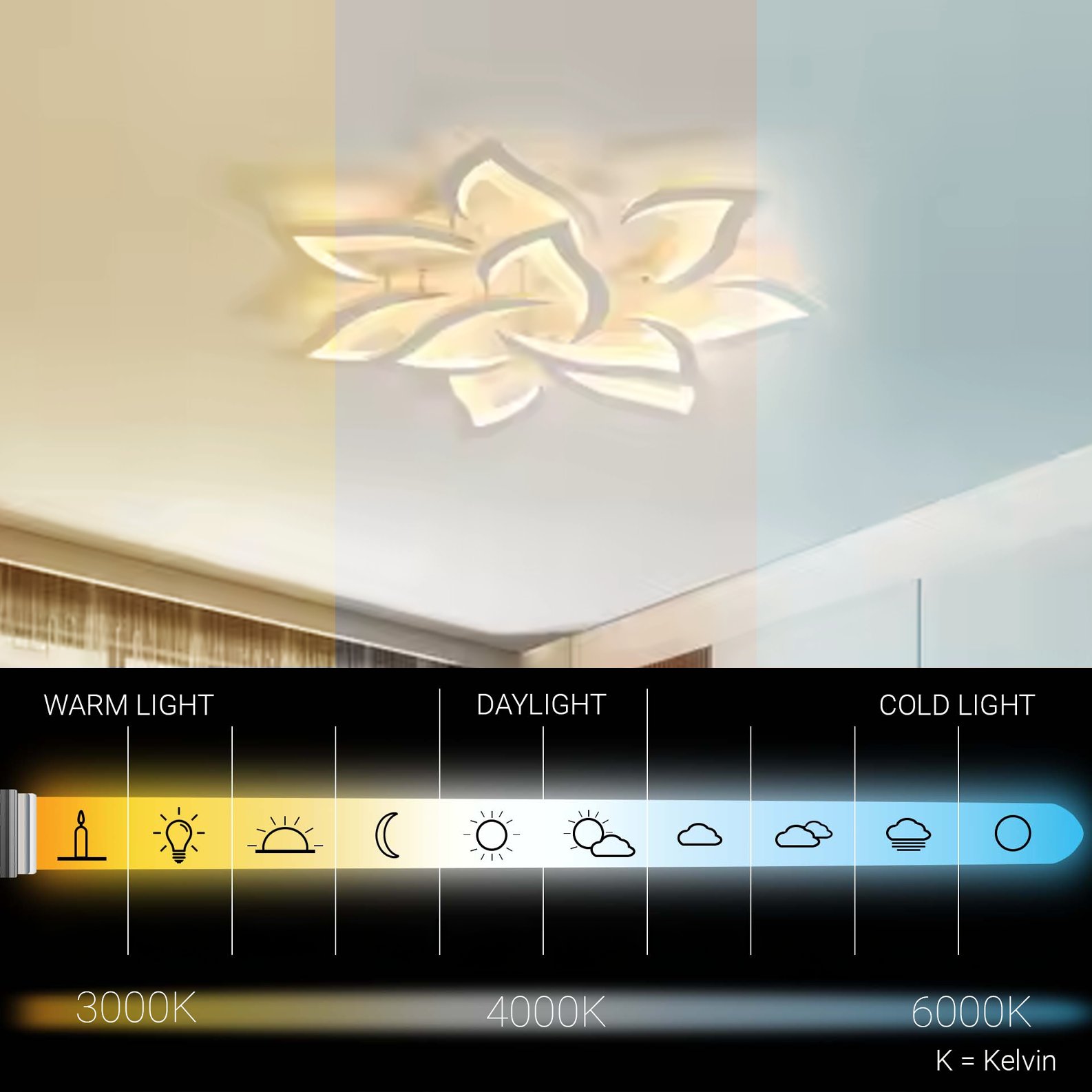 LED chandelier with remote control LOTUS 91W, 9 Petals, Cold/Warm/Neutral light, Dimmable, White LED chandelier with remote control Default Title Alessandro Design