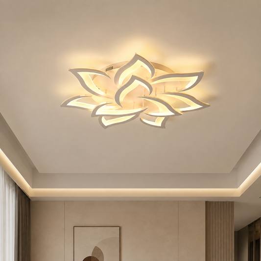 LED chandelier with remote control LOTUS 91W, 9 Petals, Cold/Warm/Neutral light, Dimmable, White