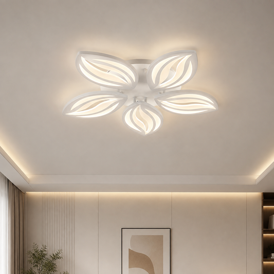 LED chandelier with remote control ORCHID 66W, 5 Petals, Cold/Warm/Neutral light, Dimmable, White, Metal and Acrylic
