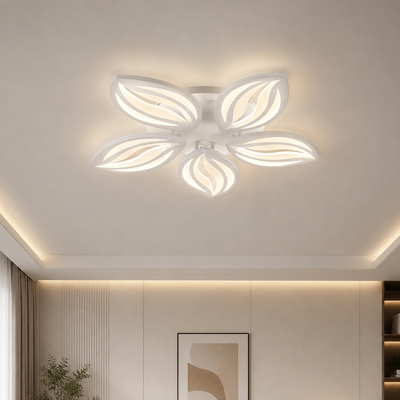 LED chandelier with remote control ORCHID 66W, 5 Petals, Cold/Warm/Neutral light, Dimmable, White, Metal and Acrylic