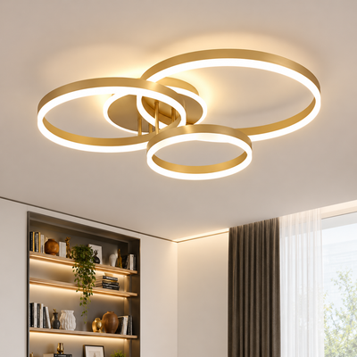LED chandelier with remote control RIGA LILITH 68W, 3 Circles, Cold/Warm/Neutral light, Dimmable, Shiny Gold