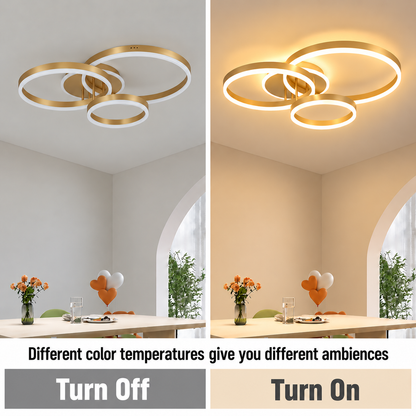 LED chandelier with remote control RIGA LILITH 68W, 3 Circles, Cold/Warm/Neutral light, Dimmable, Shiny Gold
