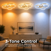 LED chandelier with remote control RIGA LILITH 68W, 3 Circles, Cold/Warm/Neutral light, Dimmable, Shiny Gold