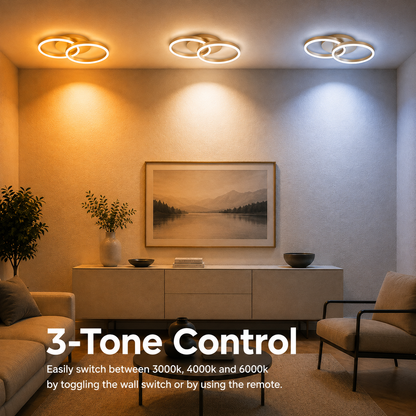 LED chandelier with remote control RINOVA 41W, 2 Circles, Cold/Warm/Neutral light, Dimmable, Gold