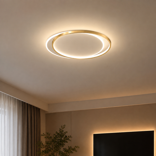 LED chandelier with remote control SOLARA 51W, 2 Circles, Cold/Warm/Neutral light, Dimmable, White Gold