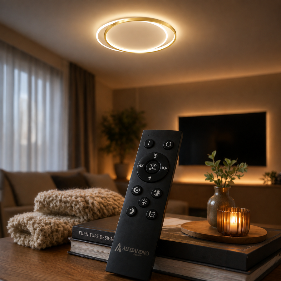LED chandelier with remote control SOLARA 51W, 2 Circles, Cold/Warm/Neutral light, Dimmable, White Gold