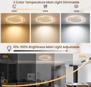 LED chandelier with remote control SOLARA 51W, 2 Circles, Cold/Warm/Neutral light, Dimmable, White Gold