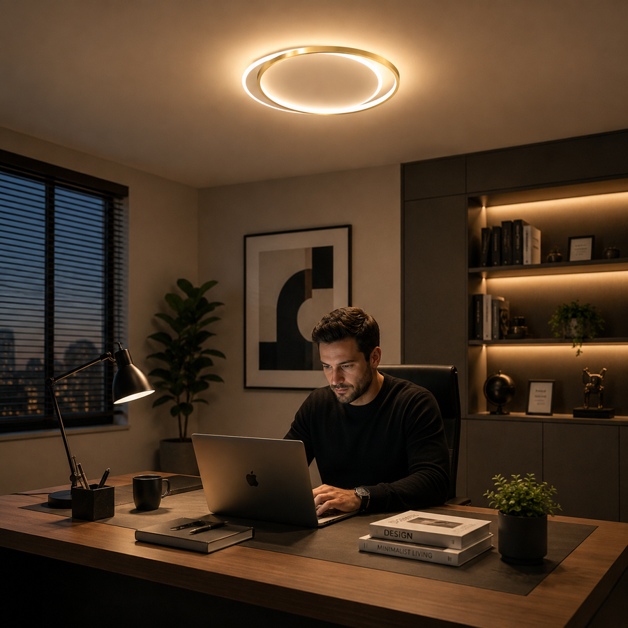 LED chandelier with remote control SOLARA 51W, 2 Circles, Cold/Warm/Neutral light, Dimmable, White Gold