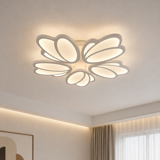 LED chandelier with remote control TULIP 81W, 5 Petals, Cold/Warm/Neutral light, Dimmable, White