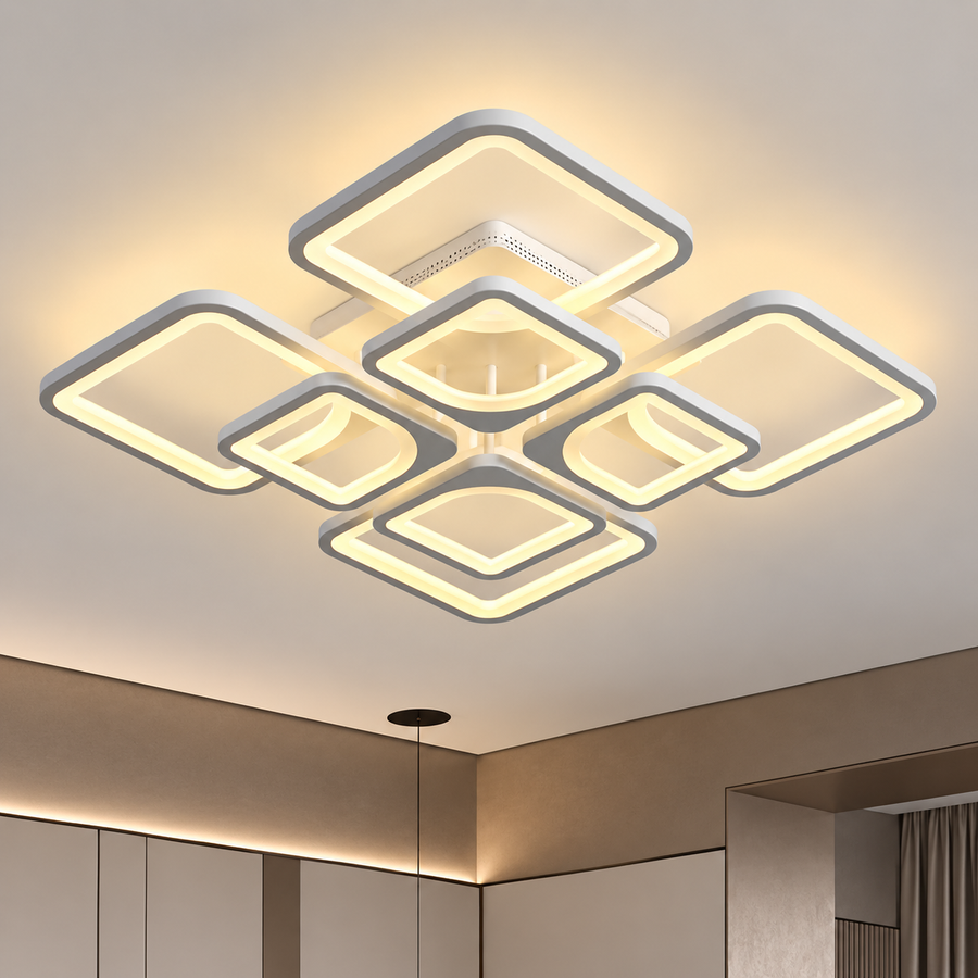 LED chandelier with remote control ZOE 138W, 8 Squares, Cold/Warm/Neutral light, Dimmable, White