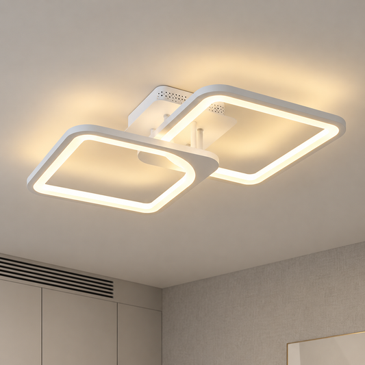 LED chandelier with remote control ZOE 41W, 2 Squares, Cold/Warm/Neutral light, Dimmable, White