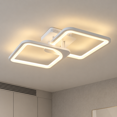 LED chandelier with remote control ZOE 41W, 2 Squares, Cold/Warm/Neutral light, Dimmable, White