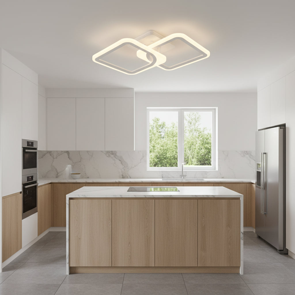 LED chandelier with remote control ZOE 41W, 2 Squares, Cold/Warm/Neutral light, Dimmable, White LED chandelier with remote control Default Title Alessandro Design