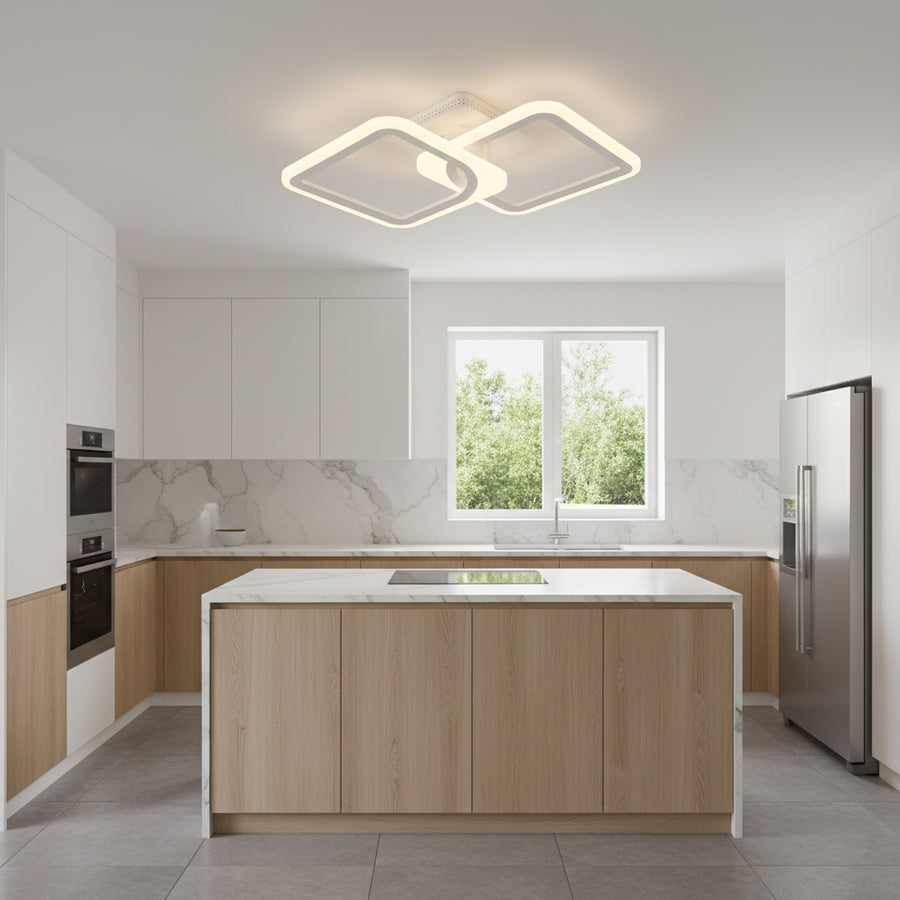 LED chandelier with remote control ZOE 41W, 2 Squares, Cold/Warm/Neutral light, Dimmable, White LED chandelier with remote control Default Title Alessandro Design