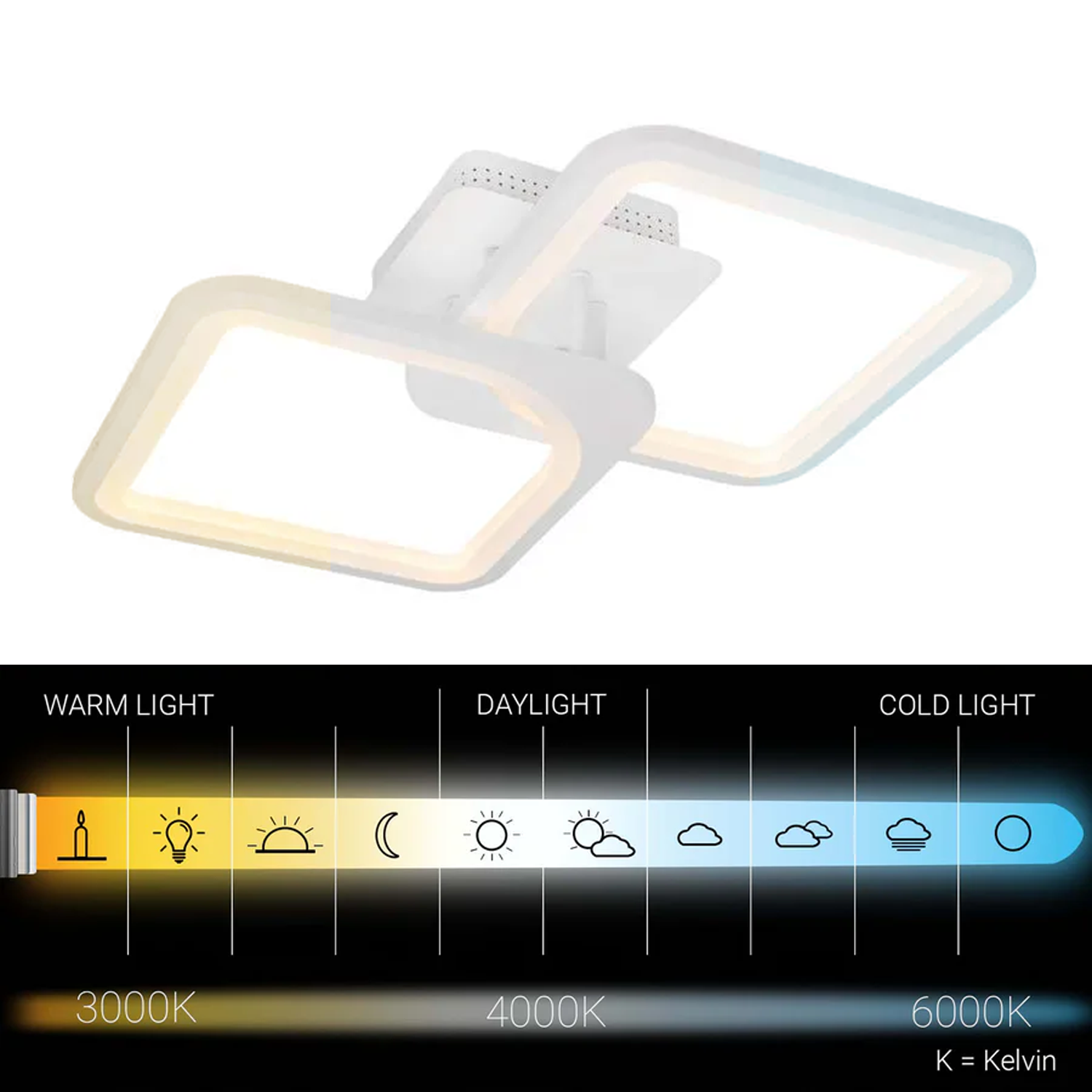 LED chandelier with remote control ZOE 41W, 2 Squares, Cold/Warm/Neutral light, Dimmable, White LED chandelier with remote control Default Title Alessandro Design