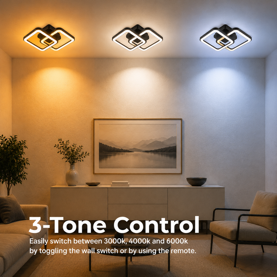 LED chandelier with remote control ZOE 41W, 2 Squares, Cold/Warm/Neutral light, Dimmable, Black