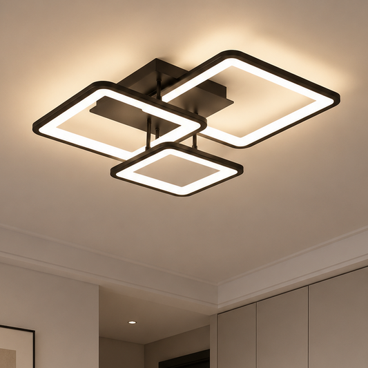 LED chandelier with remote control ZOE 60W, 3 Squares, Cold/Warm/Neutral light, Dimmable, Black, Metal and Acrylic