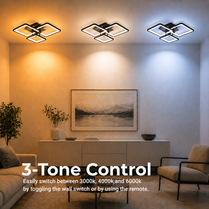 LED chandelier with remote control ZOE 60W, 3 Squares, Cold/Warm/Neutral light, Dimmable, Black LED chandeliers with remote control Default Title Alessandro Design