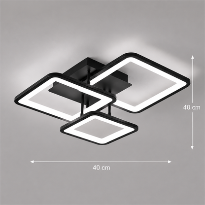 LED chandelier with remote control ZOE 60W, 3 Squares, Cold/Warm/Neutral light, Dimmable, Black, Metal and Acrylic