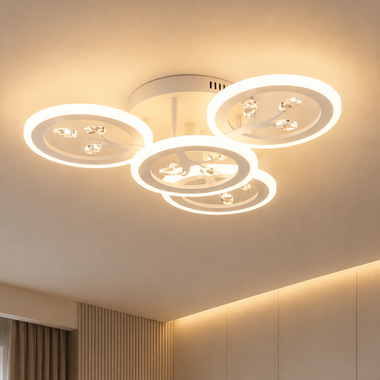 LED chandelier with remote control and crystal DAISY 53W, 4 Elements, Cold/Warm/Neutral light, Dimmable, White