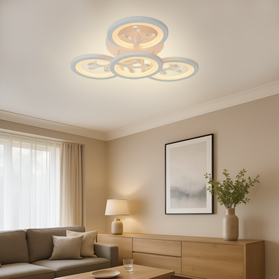 LED chandelier with remote control and crystal DAISY 53W, 4 Elements, Cold/Warm/Neutral light, Dimmable, White