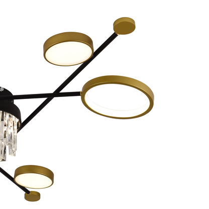 LED Chandelier with remote control and crystal GUIDA 38W, 6 Elements, Cold/Warm/Neutral light, Dimmable, Black Gold LED Chandeliers with Remote Control Default Title Alessandro Design