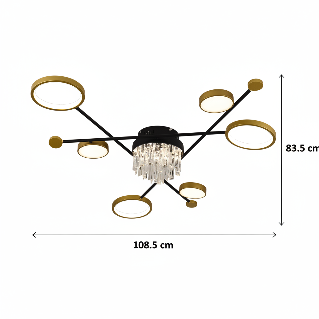 LED Chandelier with remote control and crystal GUIDA 38W, 6 Elements, Cold/Warm/Neutral light, Dimmable, Black Gold LED Chandeliers with Remote Control Default Title Alessandro Design
