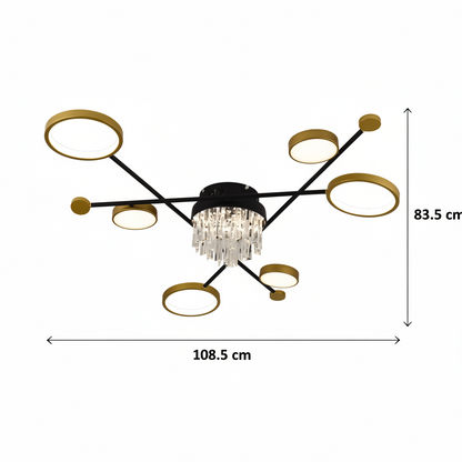 LED Chandelier with remote control and crystal GUIDA 38W, 6 Elements, Cold/Warm/Neutral light, Dimmable, Black Gold LED Chandeliers with Remote Control Default Title Alessandro Design