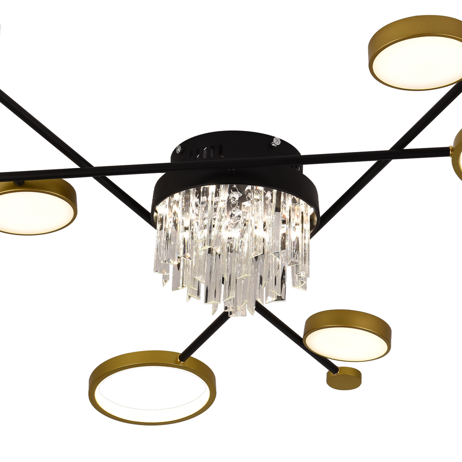 LED Chandelier with remote control and crystal GUIDA 38W, 6 Elements, Cold/Warm/Neutral light, Dimmable, Black Gold LED Chandeliers with Remote Control Default Title Alessandro Design