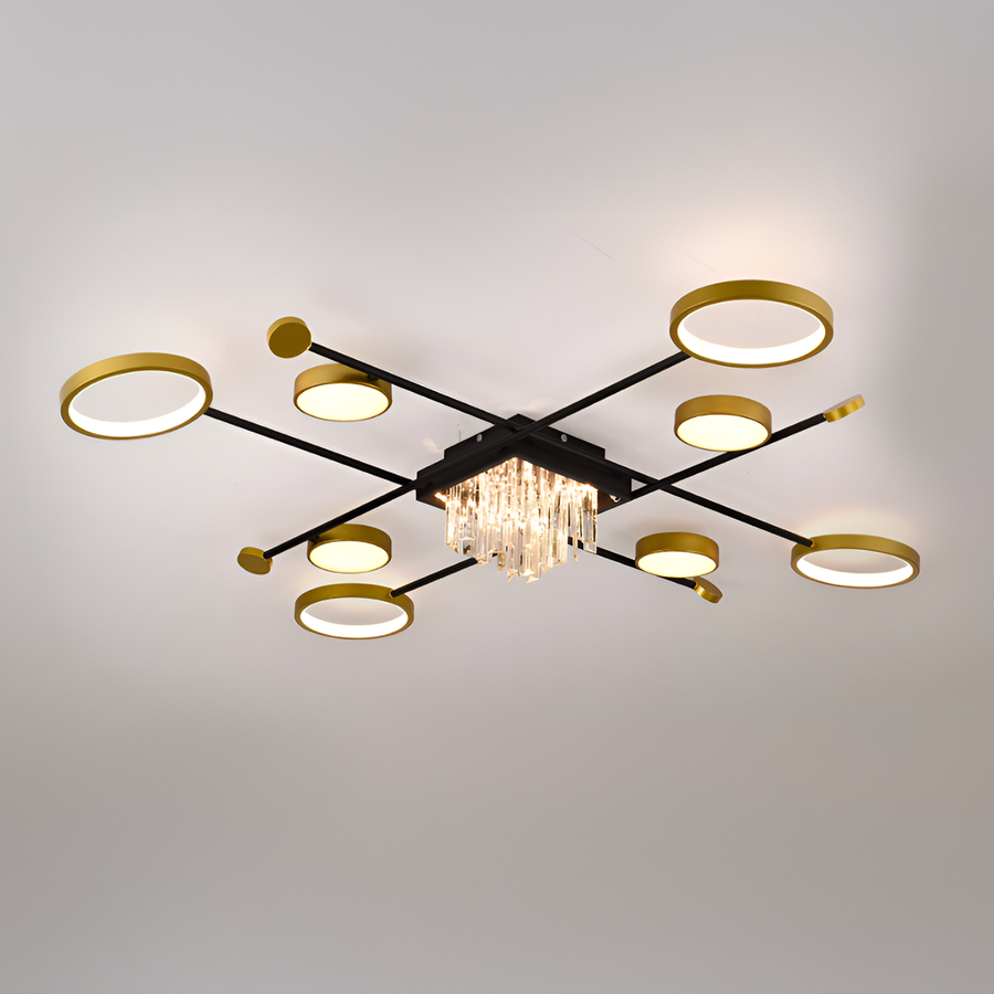 LED Chandelier with remote control and crystal GUIDA 46W, 8 Elements, Cold/Warm/Neutral light, Dimmable, Black Gold LED Chandeliers with Remote Control Default Title Alessandro Design