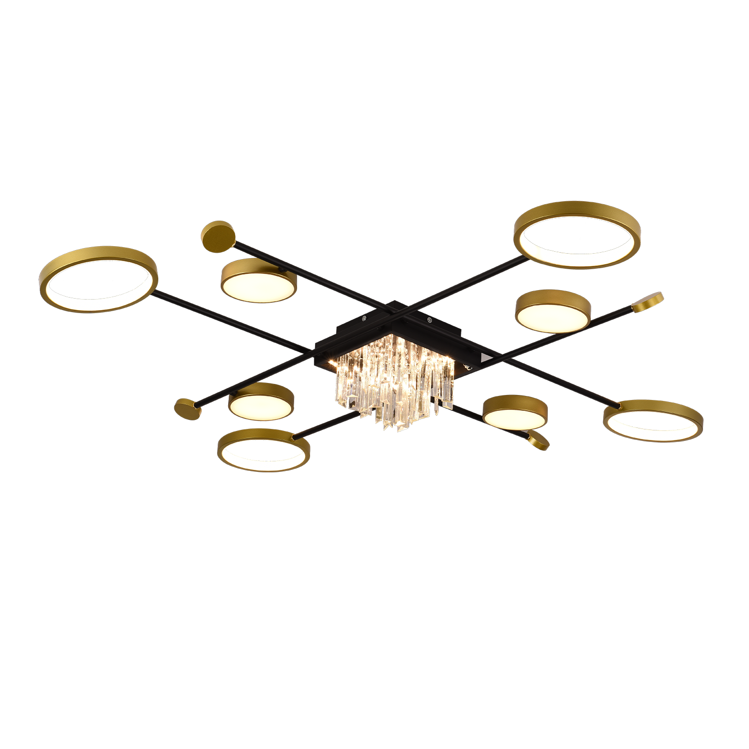 LED Chandelier with remote control and crystal GUIDA 46W, 8 Elements, Cold/Warm/Neutral light, Dimmable, Black Gold LED Chandeliers with Remote Control Default Title Alessandro Design