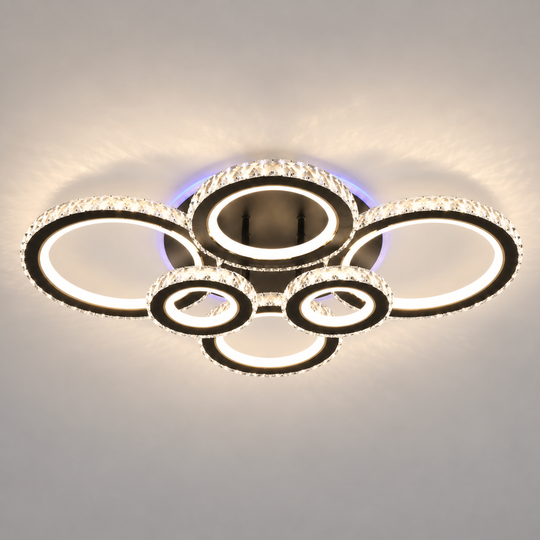 LED chandelier with remote control and crystal NOVA ROTONDA RGB 145W, 6 Circles, Cold/Warm/Neutral light, Dimmable, Black
